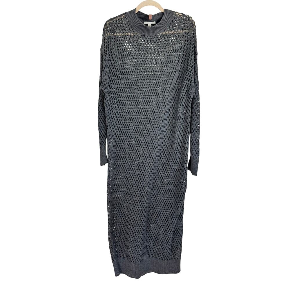 Lunya Cotton & Silk Blend Gray Crochet Overlay Maxi Dress XS S